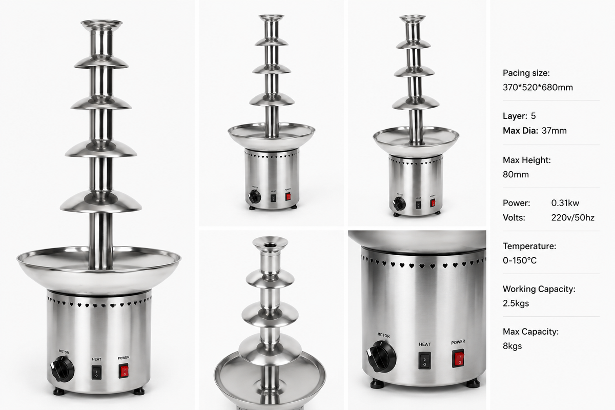 KELOO Chocolate Fountain 5 Tier Commercial - 8kg Capacity - CF-8086