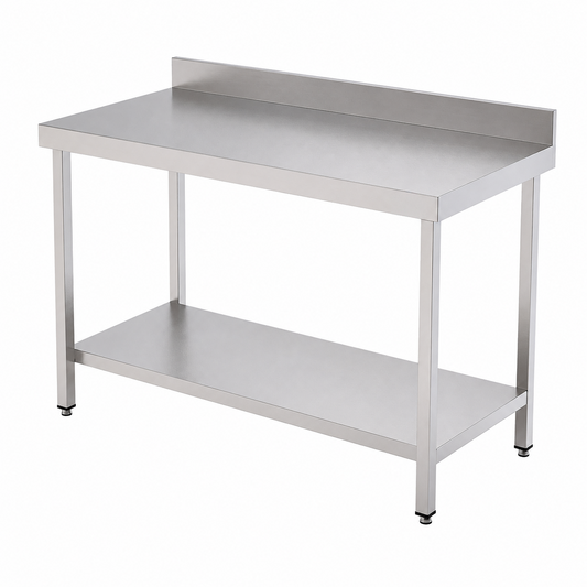 KELOO Stainless Steel Prep Table 900mm - Two-Tier Commercial Work Bench with Upstand & Undershelf