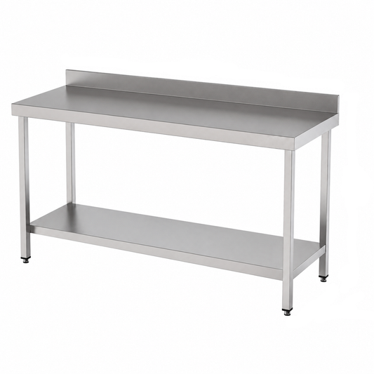 KELOO Stainless Steel Prep Table 1200mm - Two-Tier Commercial Work Bench with Upstand & Undershelf