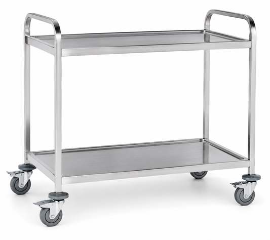 KELOO Stainless Steel Serving Trolley 2 Tier 810mm - Round Tube Dining Cart
