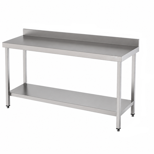 KELOO Stainless Steel Prep Table 1500mm - Two-Tier Commercial Work Bench with Upstand & Undershelf