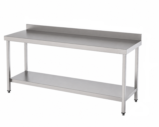 KELOO Stainless Steel Prep Table 1800mm - Two-Tier Commercial Work Bench with Upstand & Undershelf