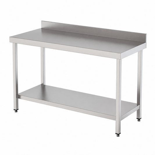 KELOO Stainless Steel Prep Table 1000mm - Two-Tier Commercial Work Bench with Upstand & Undershelf