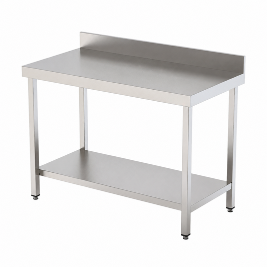 KELOO Stainless Steel Prep Table 600mm - Two-Tier Commercial Work Bench with Upstand & Undershelf