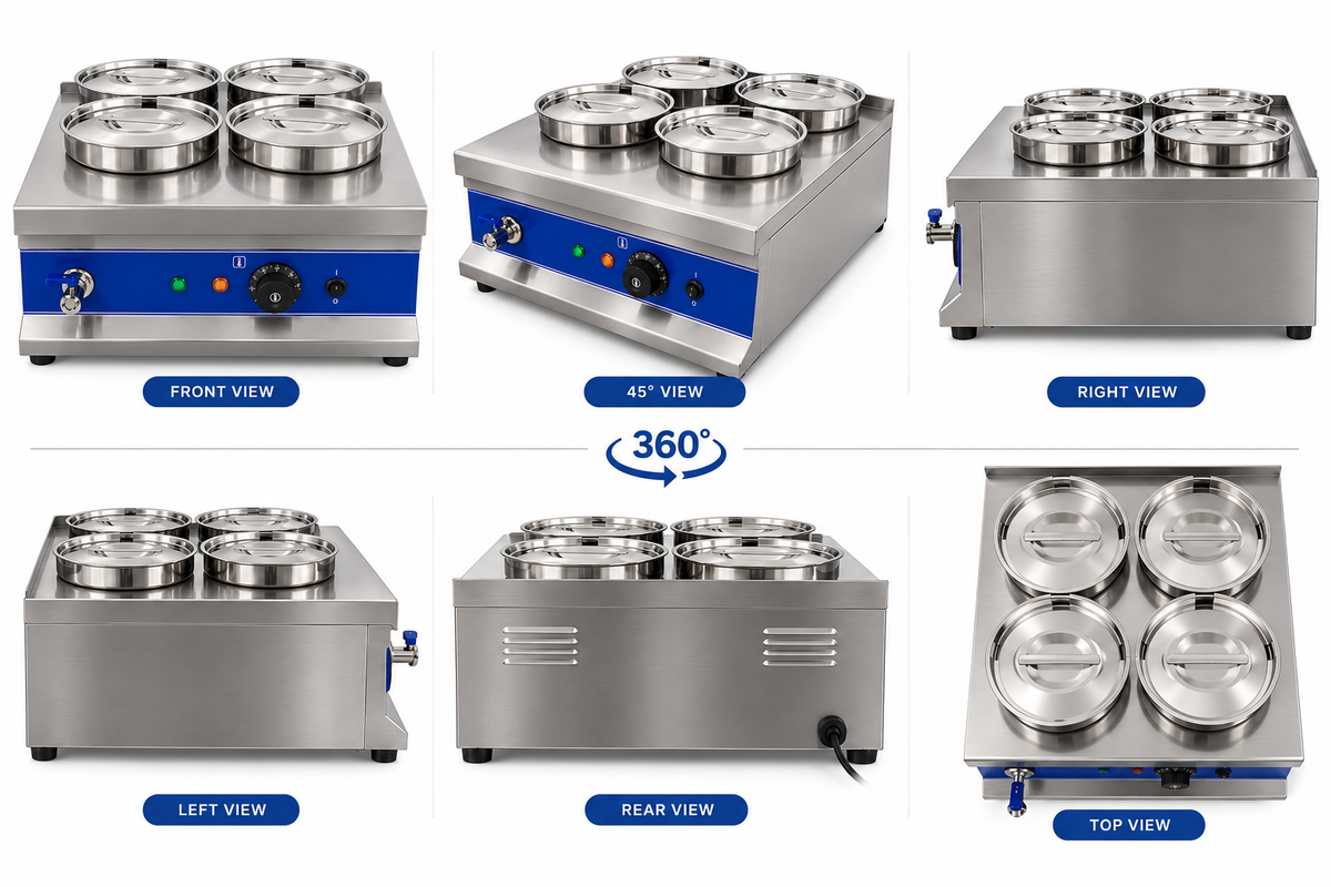 KELOO Electric Round Bain Marie 4 Well 1.5kW - Countertop Soup Station - BM-4TT