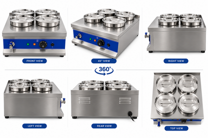 KELOO Electric Round Bain Marie 4 Well 1.5kW - Countertop Soup Station - BM-4TT