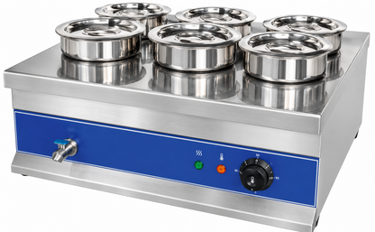 KELOO Electric Round Bain Marie 6 Well 2kW - Countertop Soup Station - BM-6TT