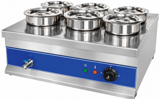 KELOO Electric Round Bain Marie 6 Well 2kW - Countertop Soup Station - BM-6TT