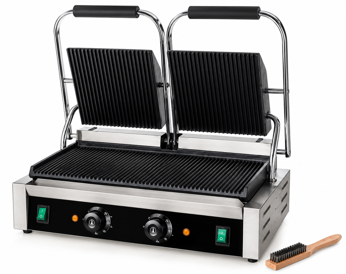 KELOO Electric Contact Grill Twin 580mm 3.6kW Fully Grooved - EG-813