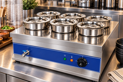 KELOO Electric Round Bain Marie 6 Well 2kW - Countertop Soup Station - BM-6TT