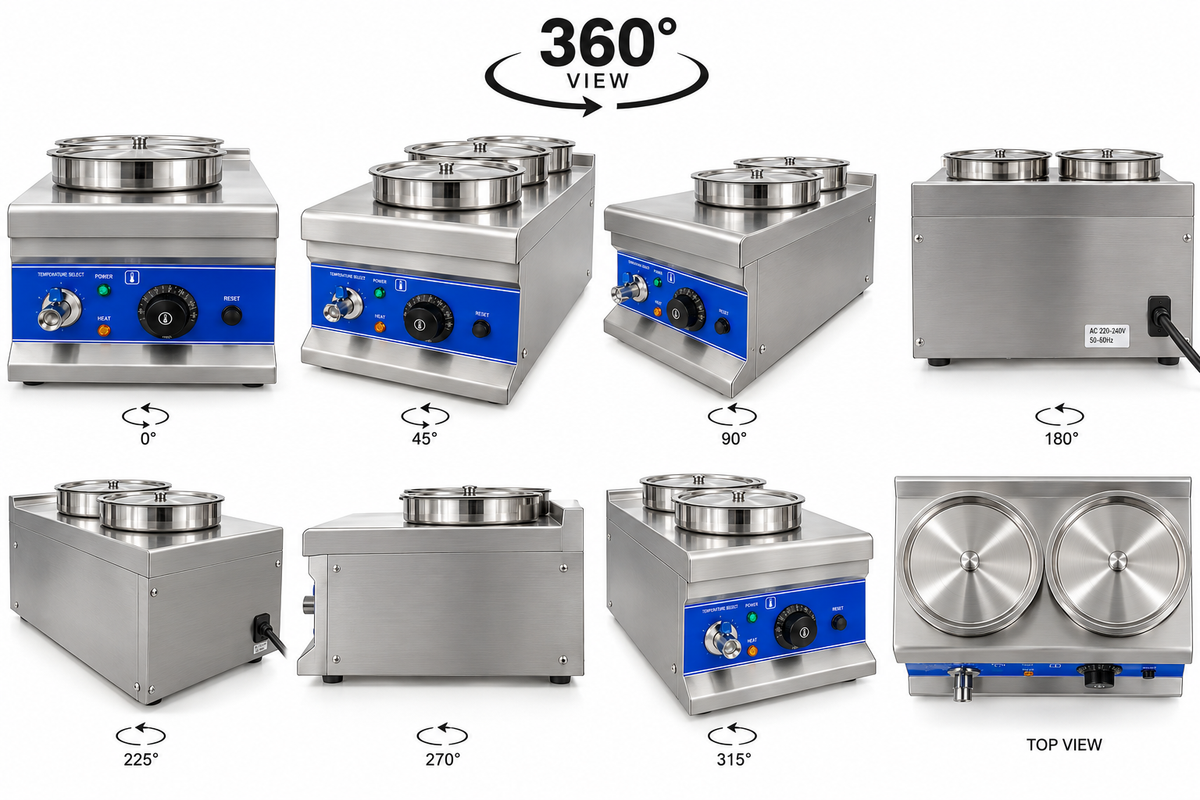 KELOO Electric Round Bain Marie 2 Well 0.9kW - Countertop Soup Station - BM-2TT