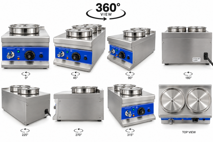 KELOO Electric Round Bain Marie 2 Well 0.9kW - Countertop Soup Station - BM-2TT