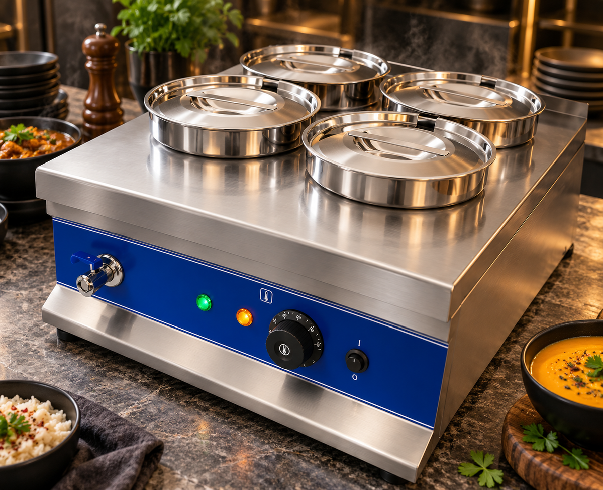 KELOO Electric Round Bain Marie 4 Well 1.5kW - Countertop Soup Station - BM-4TT