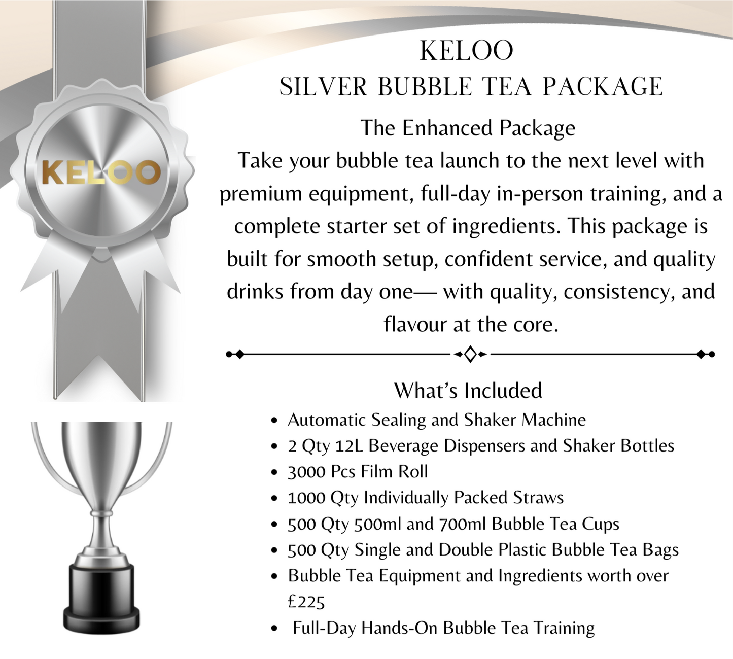 KELOO SILVER BUBBLE TEA PACKAGE WITH STARTER TRAINING