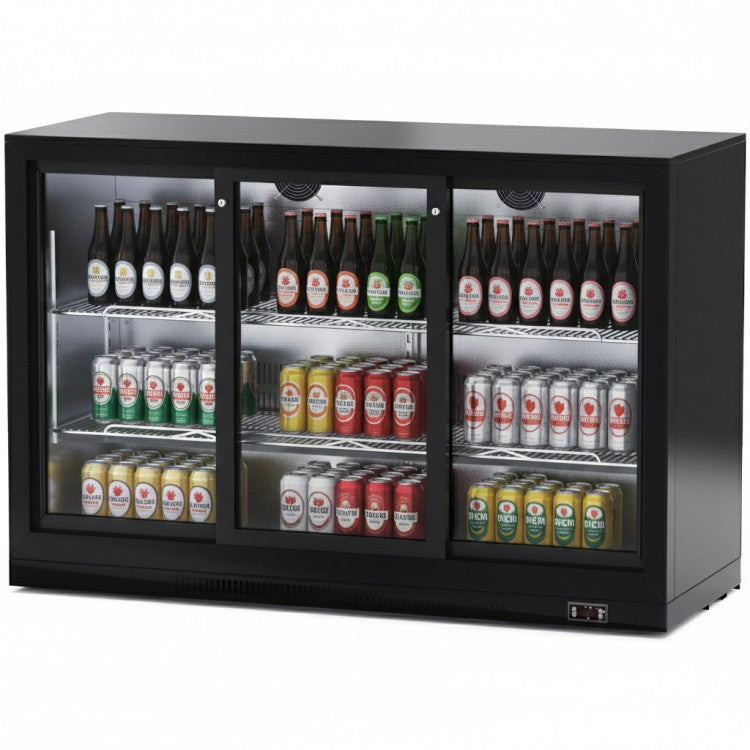 KELOO Back Bar Bottle Cooler 1350mm 3 Glass Doors - GN-320H