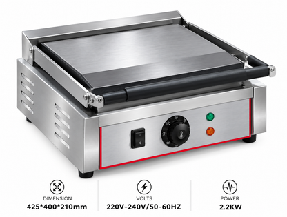 KELOO Electric Contact Grill Double 425mm 2.2kW - Ribbed Top Flat Base - EG-811EA