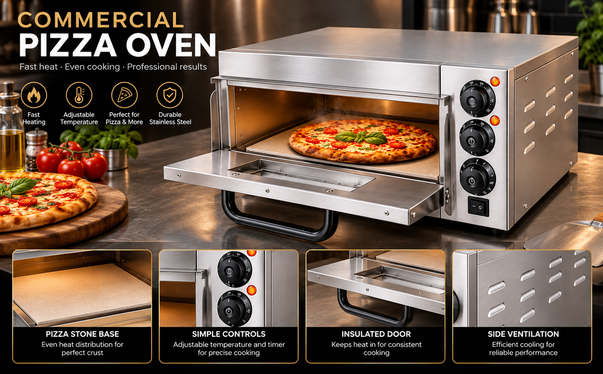 KELOO Electric Pizza Oven Single Deck 2kW - 4 x 8 Inch Pizzas - EP-1ST