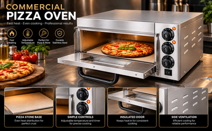 KELOO Electric Pizza Oven Single Deck 2kW - 4 x 8 Inch Pizzas - EP-1ST