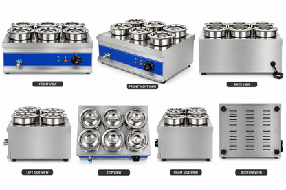 KELOO Electric Round Bain Marie 6 Well 2kW - Countertop Soup Station - BM-6TT