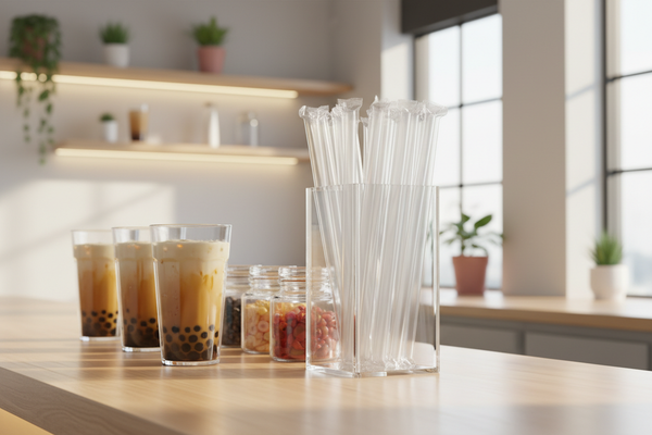 Clear straws in bubble tea shop