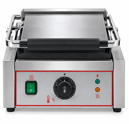 KELOO Electric Contact Grill Single 305mm 1.8kW - Ribbed Top Flat Base - EG-811A