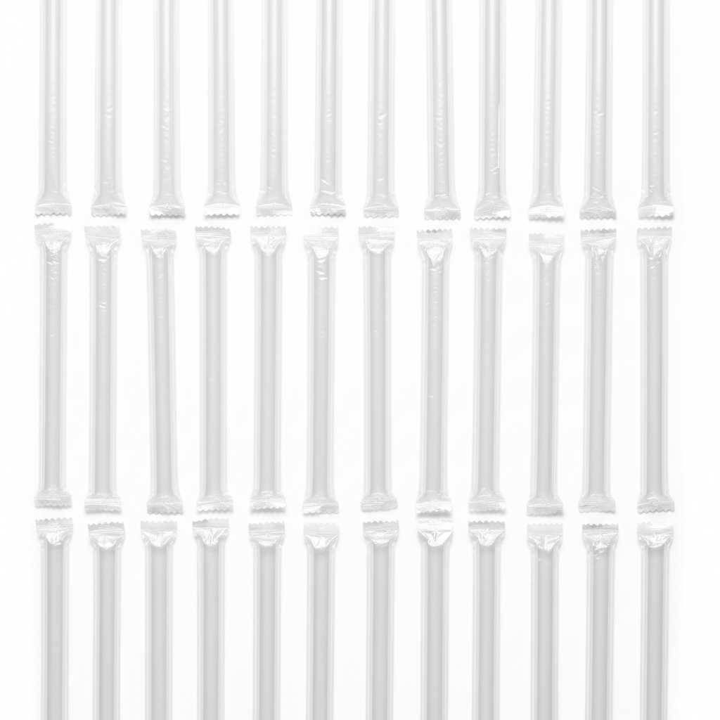 Plain clear bubble tea straws arranged neatly