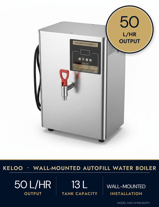 KELOO Autofill Wall-Mounted Water Boiler - 50L/Hr Output, 13L Tank