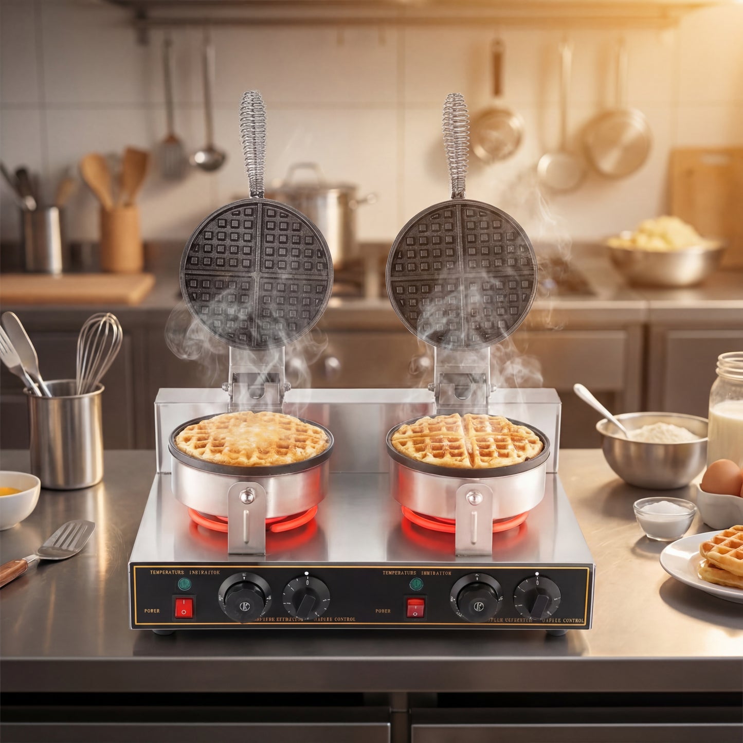 Double-head Waffle Maker Machine Commercial Electric Non Stick Plate