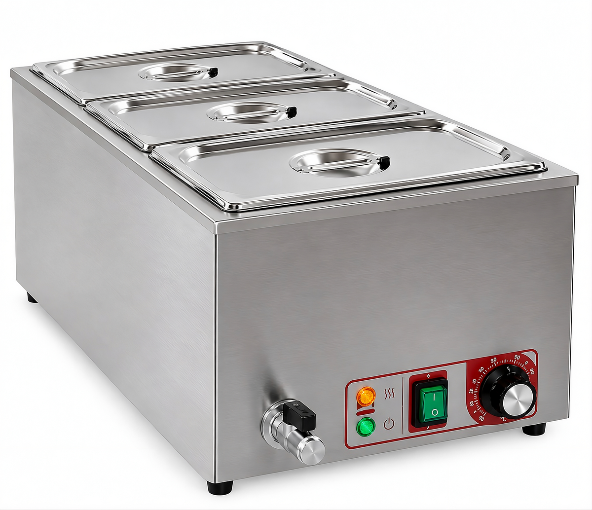 KELOO Countertop Bain Marie 3 x 1/3 GN 1.2kW - Wet Well Food Warmer - BM-1/3