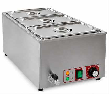KELOO Countertop Bain Marie 3 x 1/3 GN 1.2kW - Wet Well Food Warmer - BM-1/3