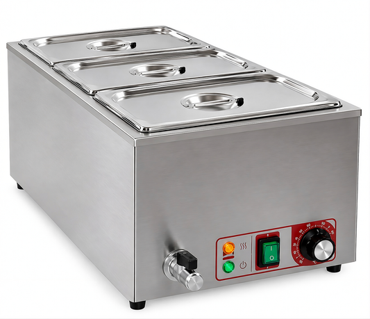 KELOO Countertop Bain Marie 3 x 1/3 GN 1.2kW - Wet Well Food Warmer - BM-1/3